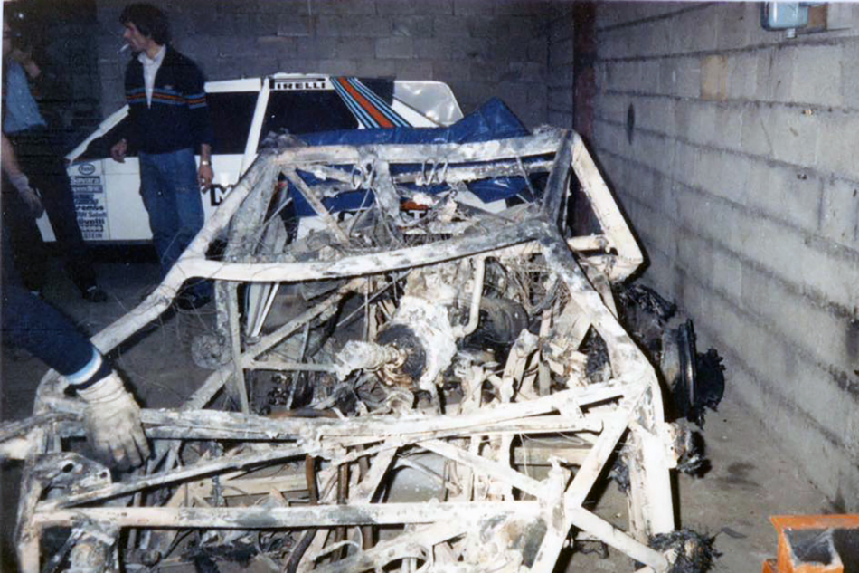 сгоревшая Lancia Delta S4