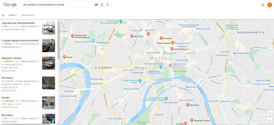Карта быстрых зарядок для электромобилей москва